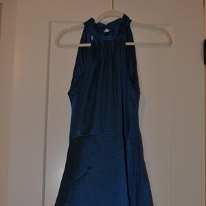 Blue Satin Short Dress Size L open Back